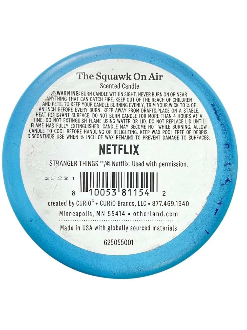 Otherland WSQK Stranger Things Candle Vintage Vinyl Scent 8oz Blue Jar